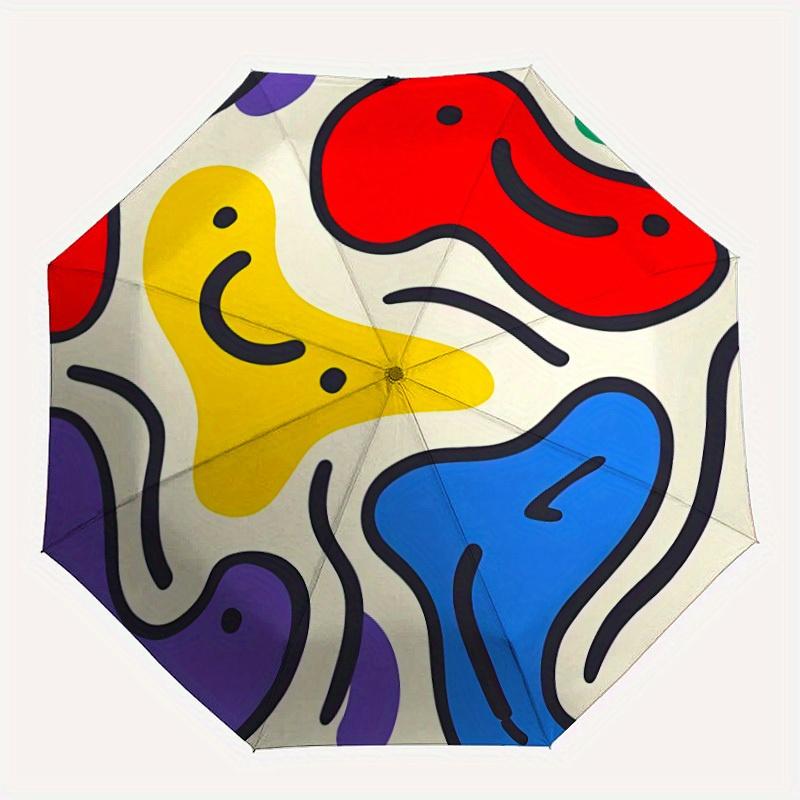 

1pc Abstract Art Print Automatic Folding Umbrella, Portable & Foldable Design with 8 Ribs, Casual Outdoor Accessory Halloween and Christmas