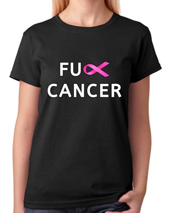 F#ck Cancer Pink Ribbon Design Ladies T-Shirt Breast Cancer Tee M