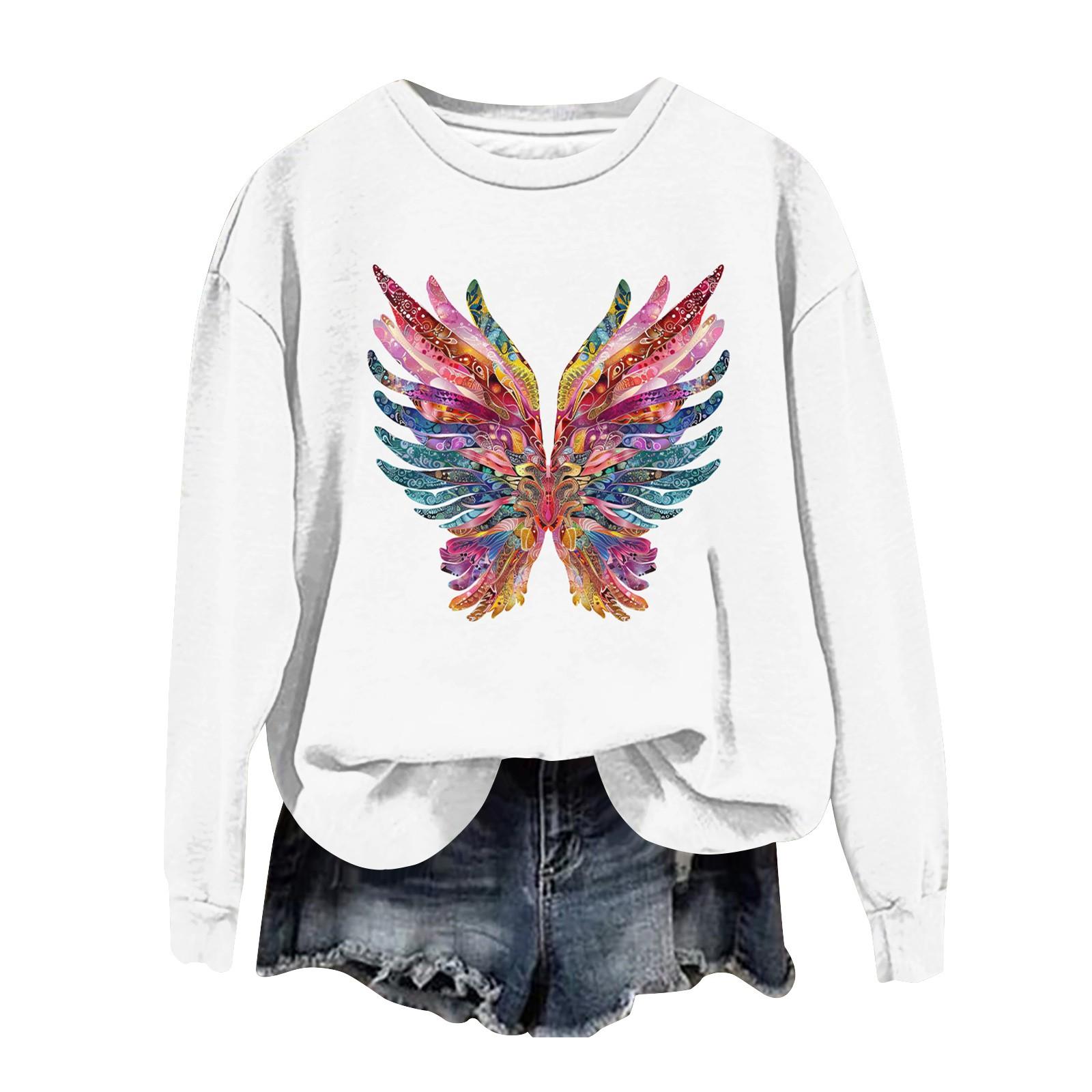 

Женская мода свободный повседневный карман с длинным рукавом толстовка с принтом свитшот L белый