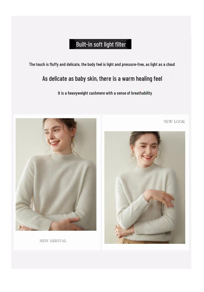 Women's Soft Cashmere Sweater, Half-High Neck, 2025 Autumn/Winter, Thick Double-Ply Knit, Versatile Layer.