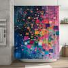 Vibrant Bathroom Shower Curtain Colorful Abstract Design with Squares Modern Home Decor for Bathtub Area Polyester Material Size
