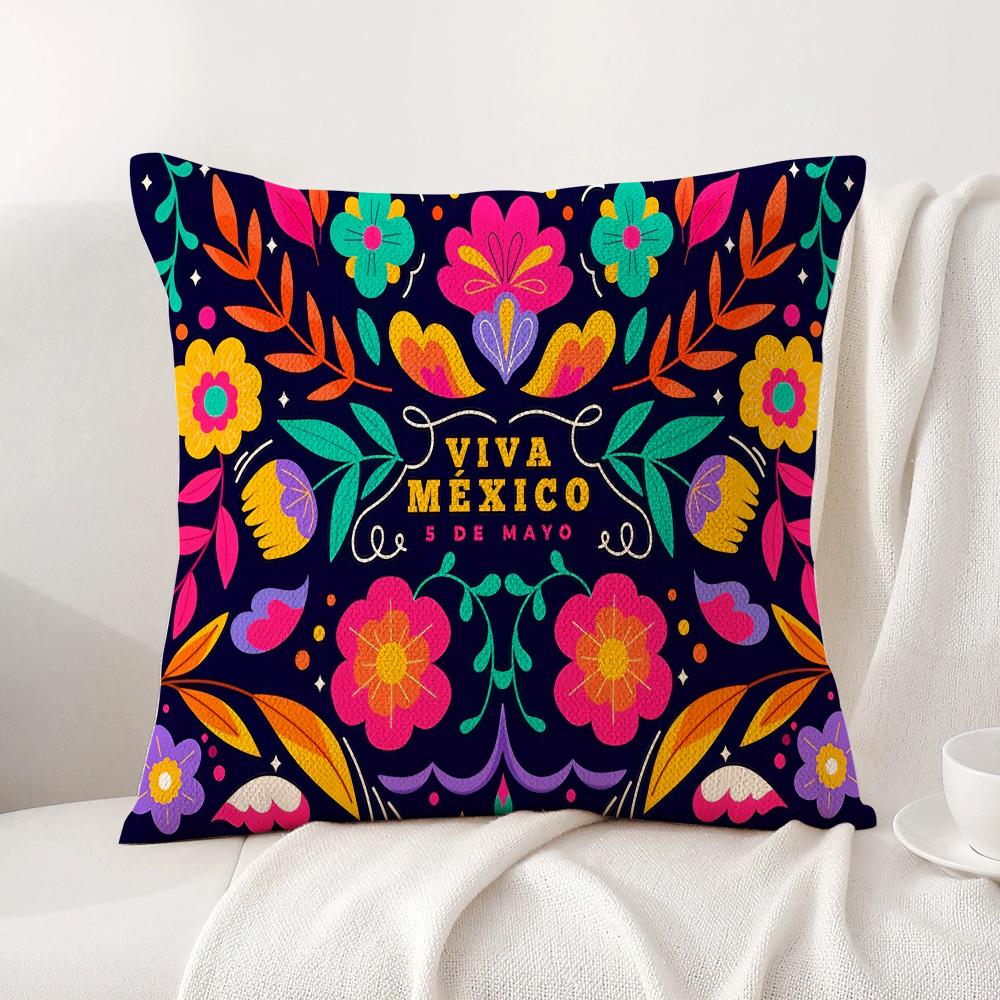 Viva Mexico Purple Cushion Cover Natural Linen Organic Fabric Double-Sided Printing Sofa Home Decor Gift Pillow Cover