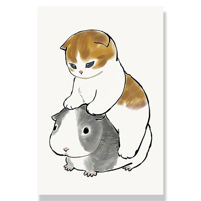 Toilet Cat Playing Mobile Phone Paper Poster Simple Pet Prints Canvas Painting Wall Art Pictures Home Bathroom Room Decoration