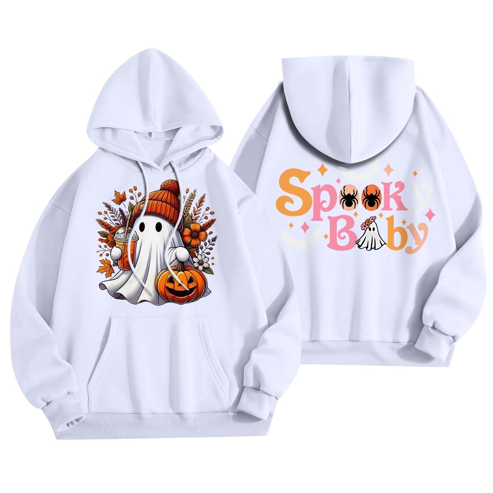 

Женская мода, легкий женский свитер с длинными рукавами и карманами, толстовка с капюшоном на Хэллоуин XL белый