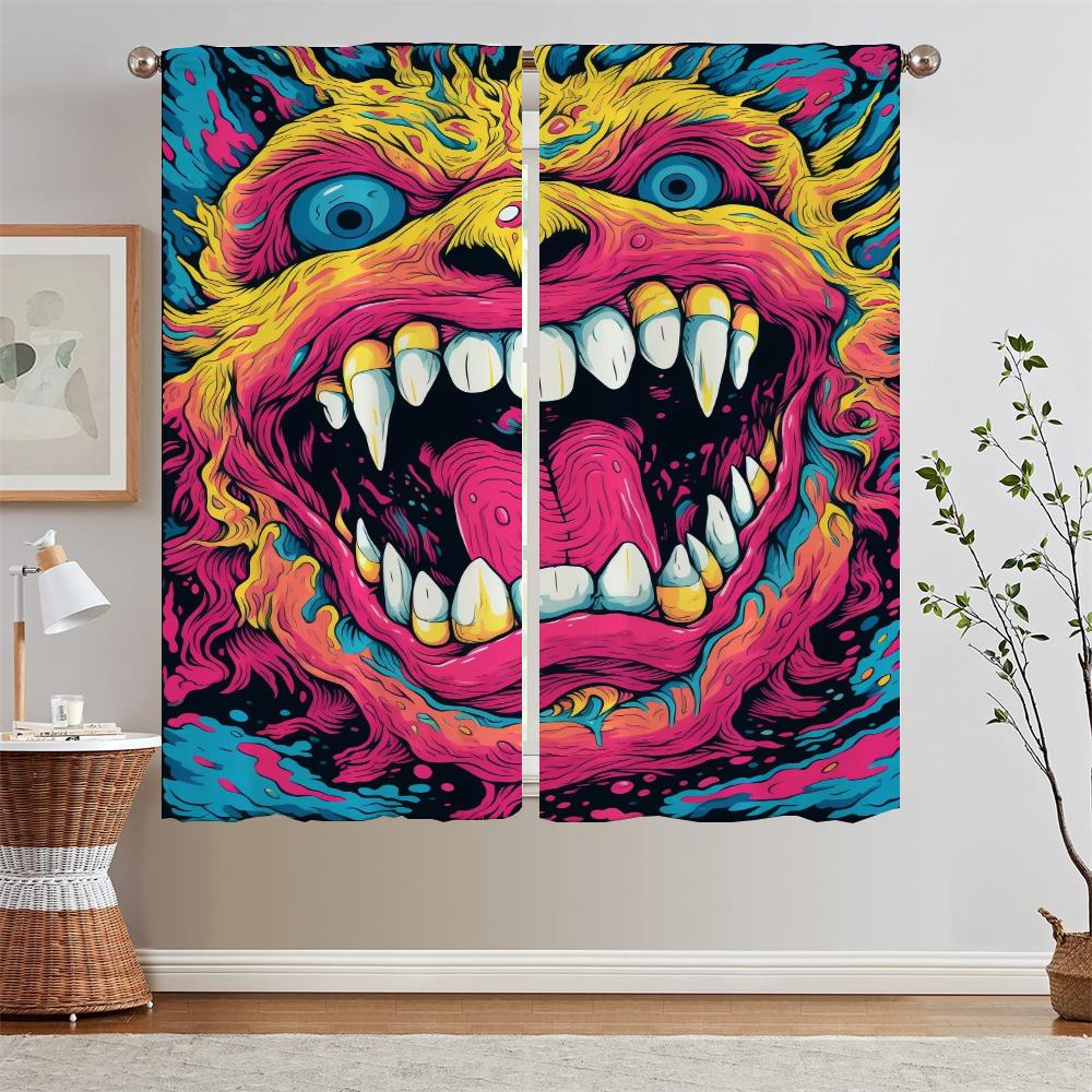 Cartoon Skull Illustration Kitchen Curtain Tiebacks Bedroom Curtains 2 Pieces Black Out Curtains for Living Room Tentacles Blind