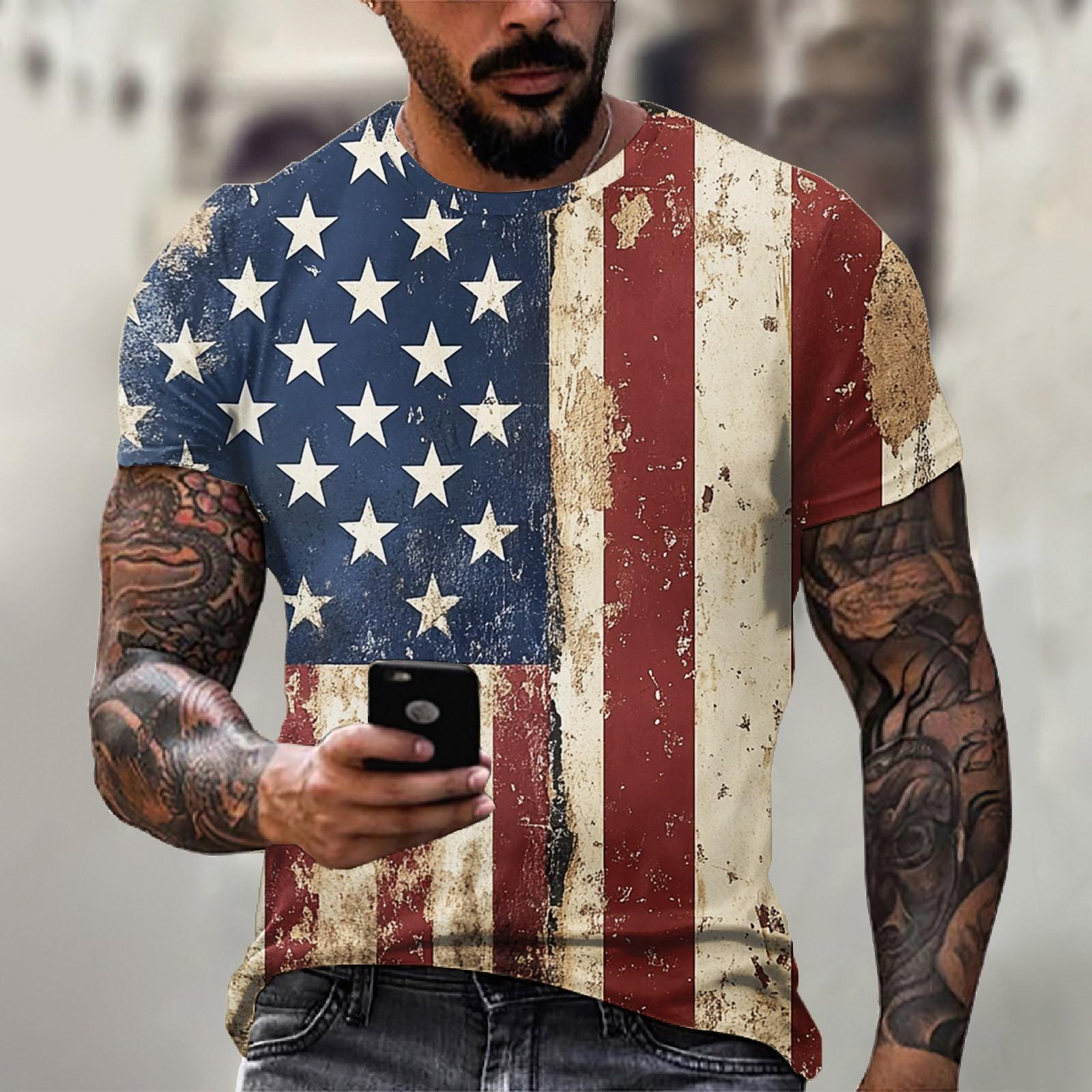 

Мужская футболка с круглым вырезом и короткими рукавами с принтом «День независимости» XXL винный