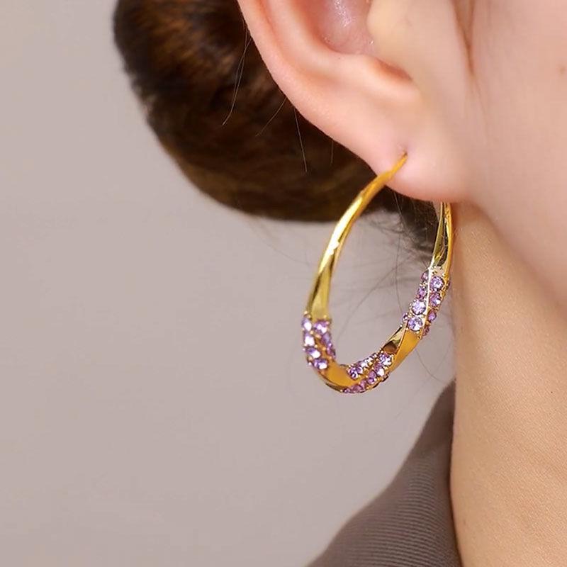 2024 Exaggerated Design Diamond Twisted Hoop Earrings for Women - Unique, Retro Style