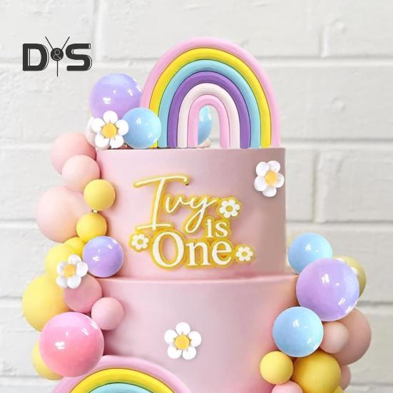 35 Stück Kuchendekorationen, Pastell-Kuchenaufsatz mit Blumen-Regenbogenbällen, tolle Party-Dekorationen für Geburtstags-, Hochzeits- und Partyzubehör