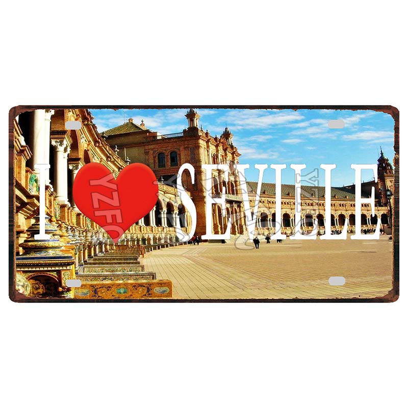 Spain Seville Barcelona Travel Souvenir LIsence Metal Signs Plaque Decorative Wall Art Shop Club Bar Home Decor 30X15CM DC-1054A