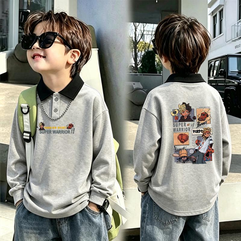 Boys' Retro Color Block Polo Shirt - Casual Long Sleeve for Kids 6-12