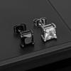 1pcs Personality Luxury Geometric Square Four-clawed Black White Zircon Stud Earrings for Men Women Stainless Steel Jewelry Gift