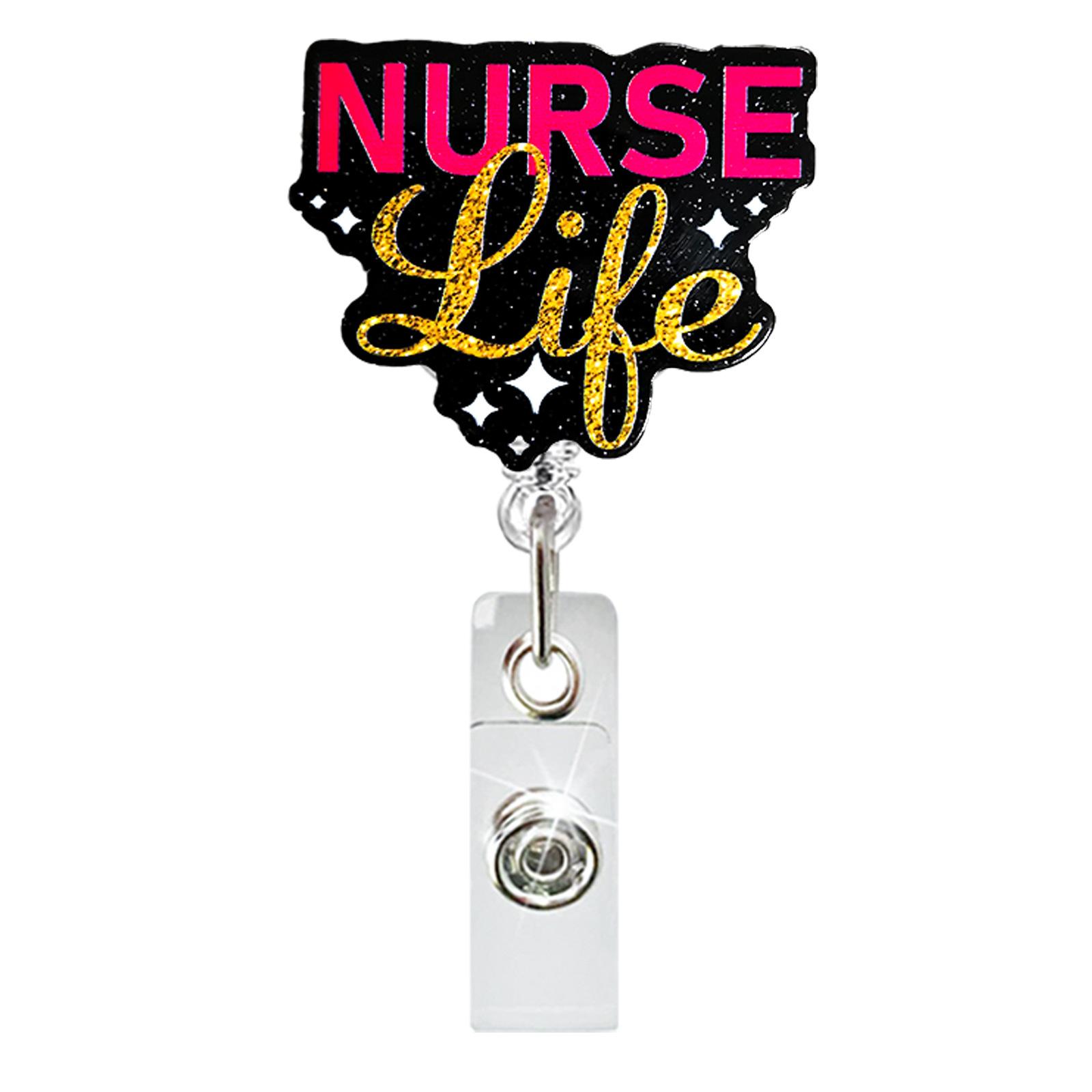Acrylic Glitter Badge Reel Medical Badge Reel Swivel Alligator Clip Doctor Nurse Retractable ID Badge Reel Key Chain