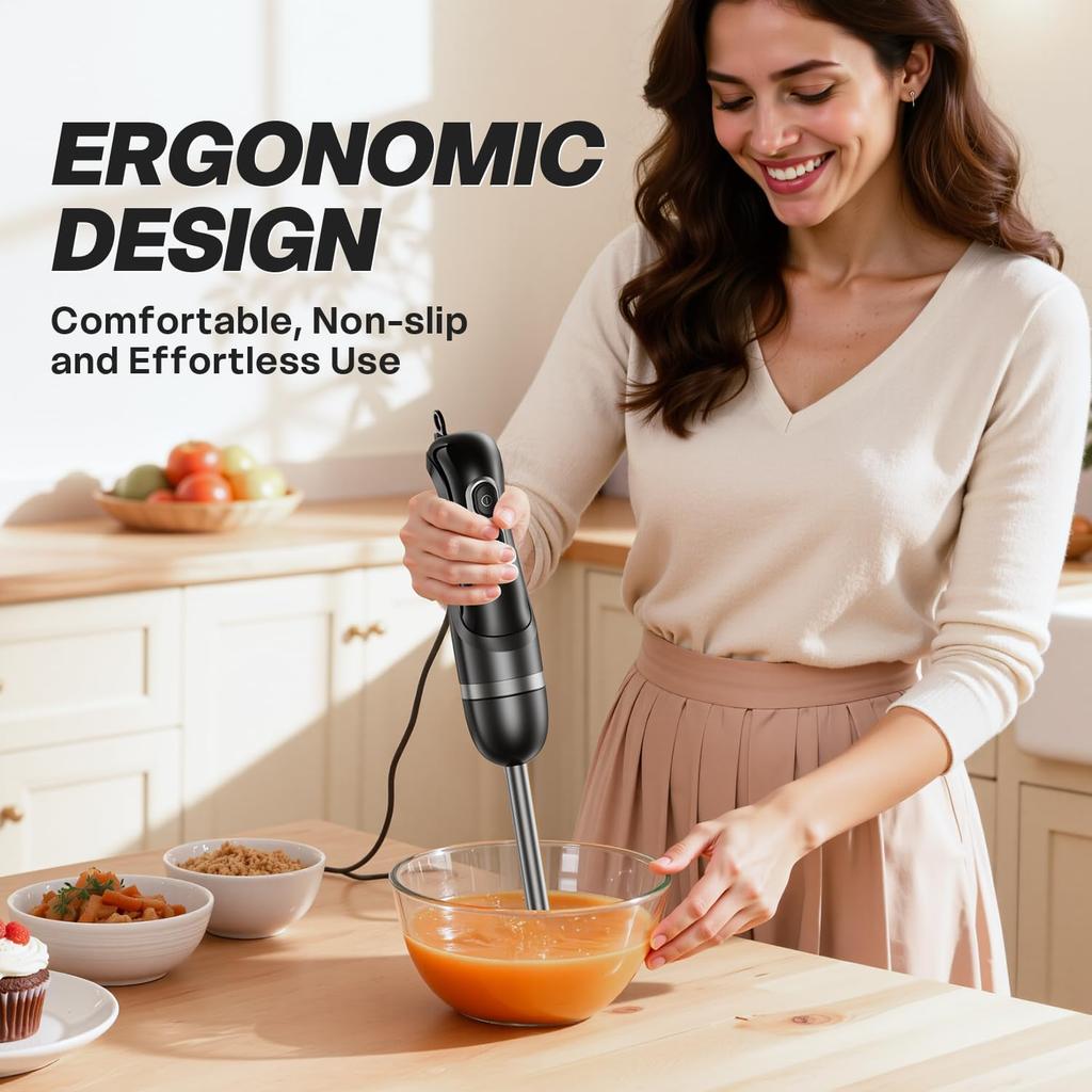 Immersion Blender Handheld, Corded Electric Blenders Portable Stick Mixer with 2 Mixing Speed and Stainless Steel Blades Emulsif