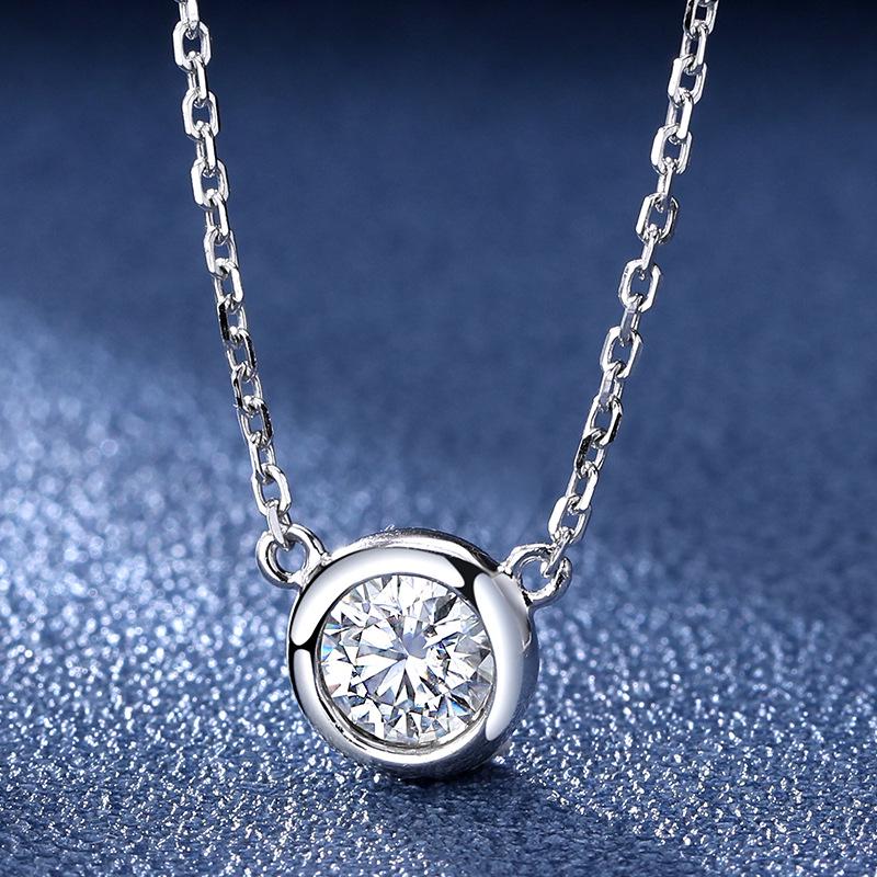 

925 Sterling Silver Moissanite Bubble Necklace with Pt950 Platinum-Plated Round Diamond Pendant - Women s Birthday & Valentine’s Day Gift 0.5 Carat Moissanite (Platinum Color)