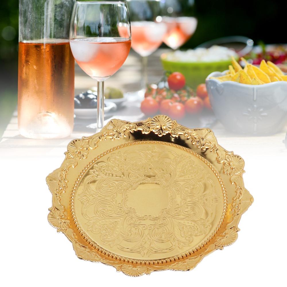 7.87 Inch Diameter Jewelry Tray Golden Finish Metal Fruit Plate Round Serving Tray Party Serving