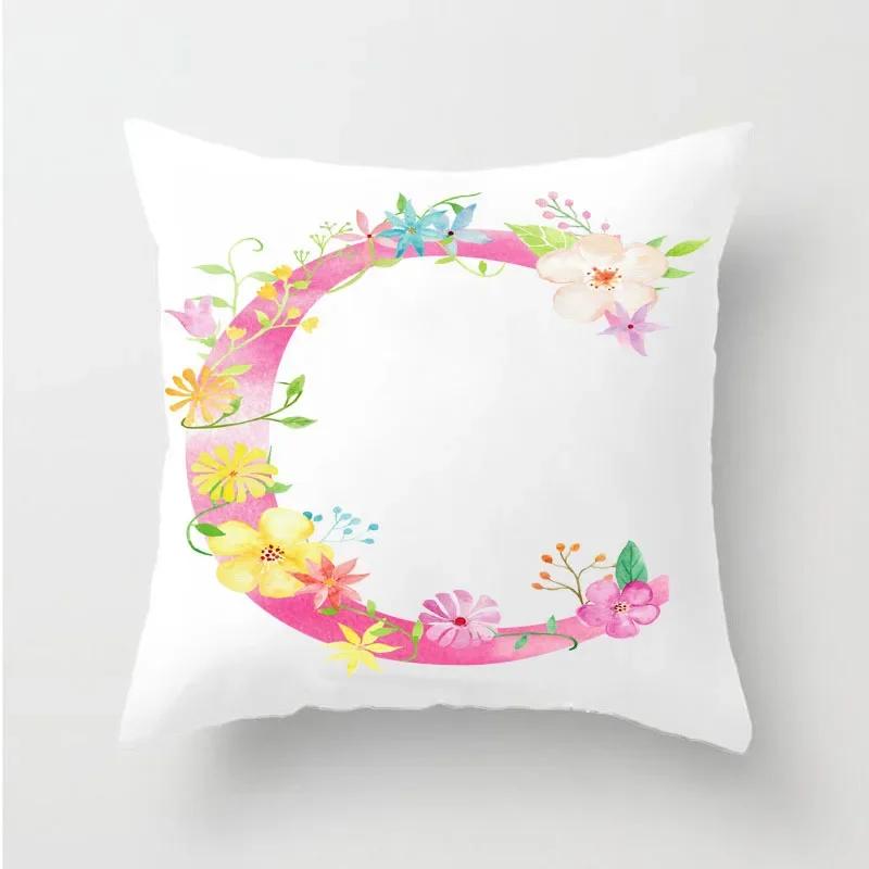 Flower 26 Letters Alphabet Decorative Cushion Cover Polyester Pillowcase Throw Pillow Cover Home Decor Fundas De Cojin 45X45Cm