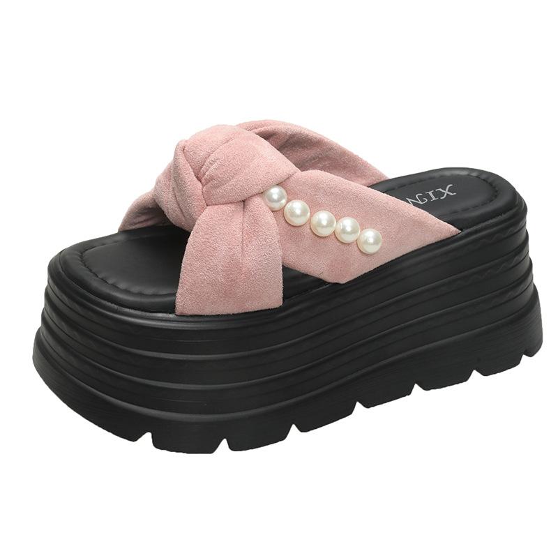 

Pearl cross cool slippers women s summer wear popular new round head with skirt thick-soled beach slippers 39
