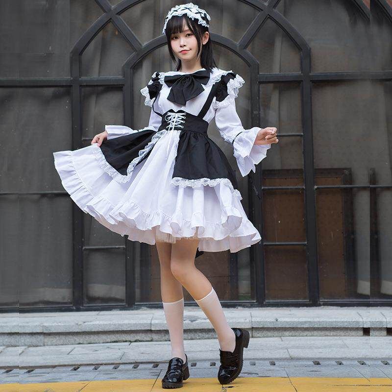 Lolita Maid Cosplay Restaurant Cafe Work Uniform Long Dress Black and White Maid Outfit Party Event Dropshipping