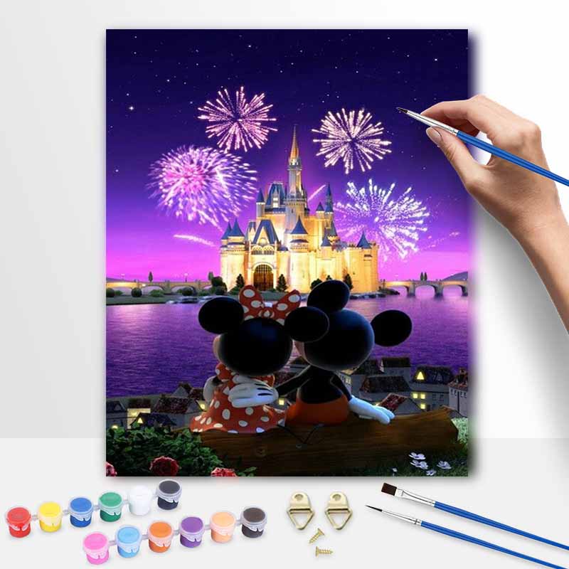 Disney Mickey and Minnie fireworks castle oil painting by numbers art kit. handmade diy painting home decoration gifts 20x30cm