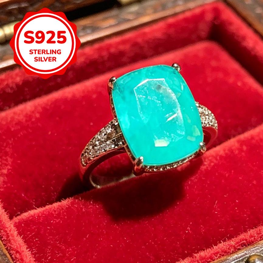 Zarte Seeblau Quadrat Zirkonia Eingelegte Klassische Damenringe Party Täglich Damen Retro Ring Schmuck
