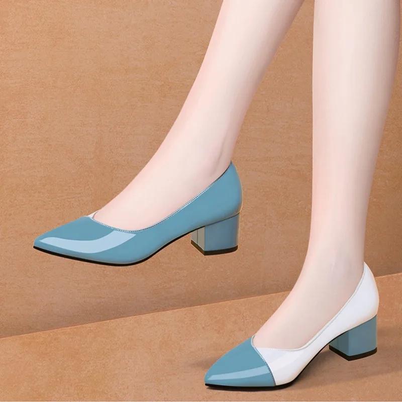 Fashion Women's Shoes Chunky Heels Ladies Pumps Block Heel with Medium Pointed Toe Moccasins Non Slip on Quick Delivery Luxury Brand 39