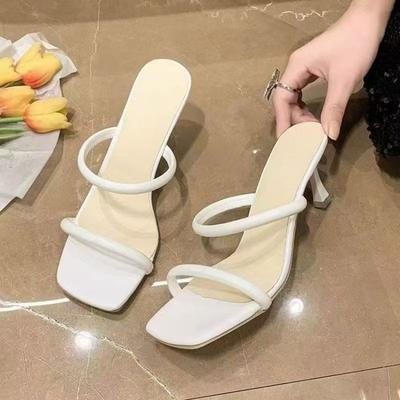 Stiletto High-heeled Women's Sandals Summer Wear 2025 New French One-word Drag Fairy Temperament Cool Slippers Fashion Woman