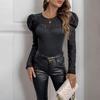 Fall Women's Jumpsuit Black Lace Bubble Sleeve Long Sleeve Bodysuit
