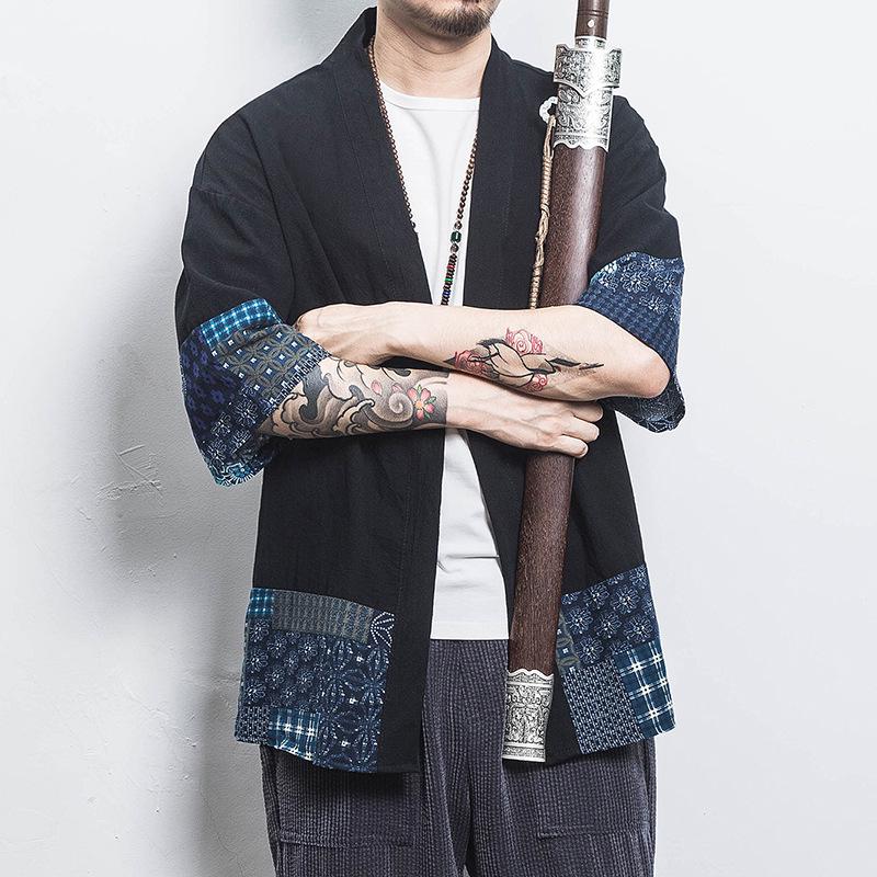 Cardigan Kimono de Vară pentru Bărbați: Rochie Dao Hanfu cu mânecă medie, largă
