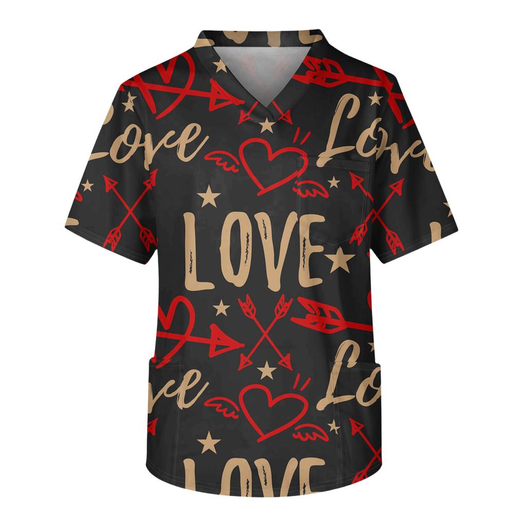 Men's Casual Short,Sleeved V,Neck Printed Front Pocket Top