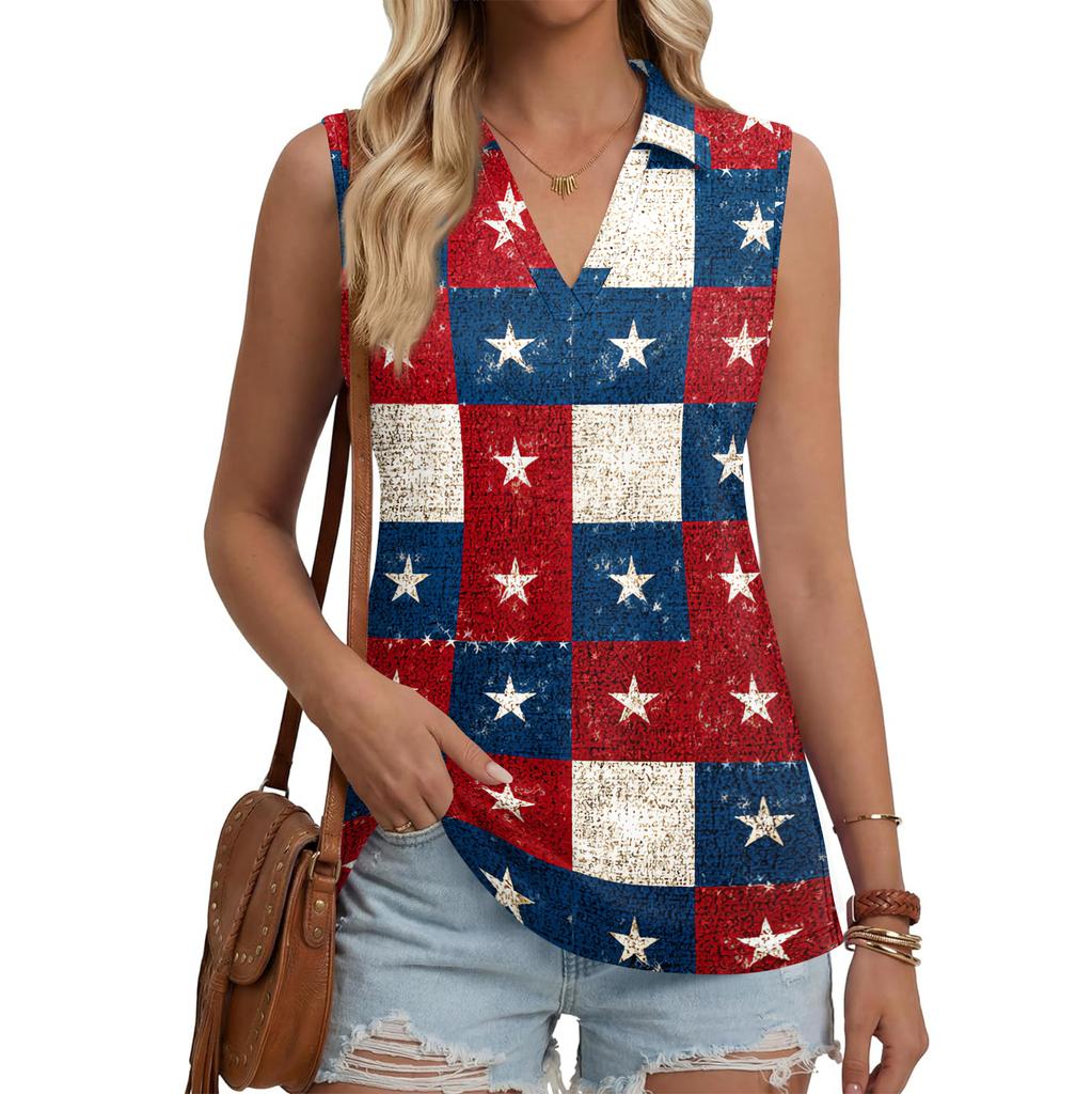 Women's Fashion Casual Lapel Sleeveless Color Shirt Women's V-Neck Up Tops