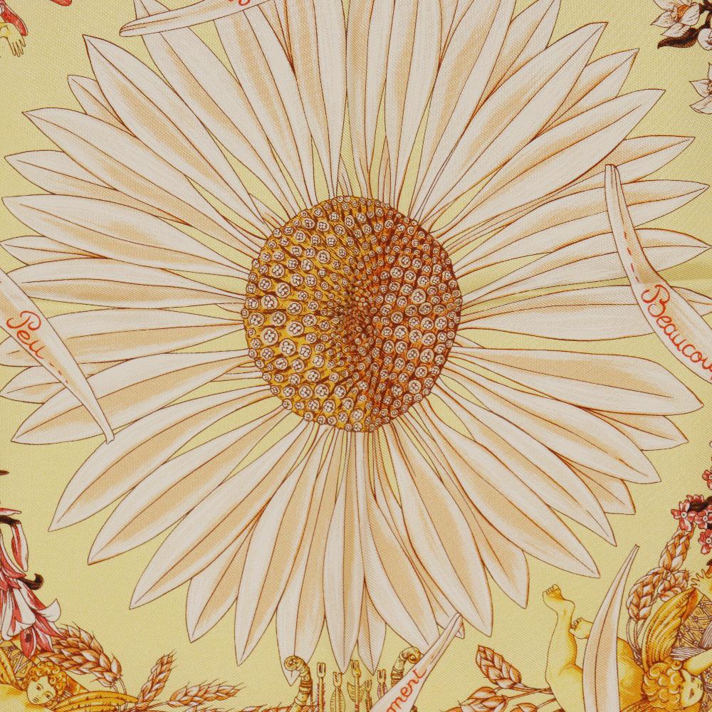Hermes Carree42 Scarf AMOURS Amore Sunflower Yellow Silk Women Used
