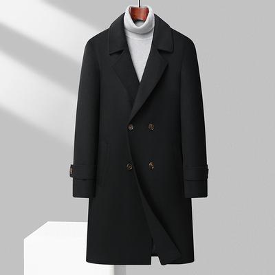Autumn and Winter Men's Woolen Coat with Cotton Thickened Trench Coat Double-breasted Long Youth Fashion Woolen Coat