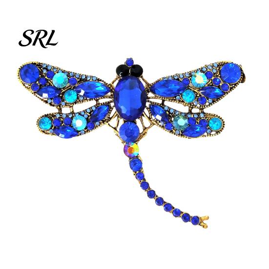 Brooch Electroplated Alloy Brooch, Dragonfly Pin with Sparkling Rhinestones Inlaid, Retro Palace Style Long Tail Design Badge for Luster Decorative