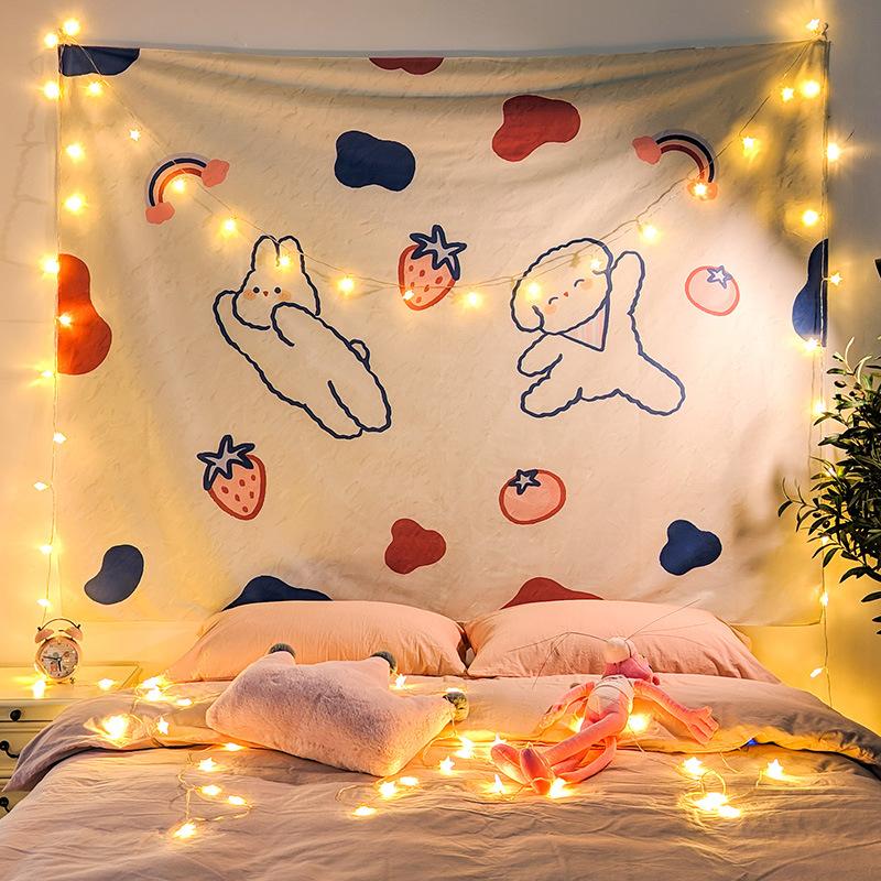 Kawaii Kreslený Bílý Pes Tapiserie Závěsná na Zeď Teplá Krémová Srdce Povzbuzení Roztomilé Estetické Nástěnné Umění Dekorace Ložnice Koleje