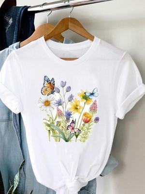 (Dimensione asiatica) Maglietta da donna a forma di farfalla dolce e carina anni '90 maglietta a maniche corte stampa di moda abbigliamento da donna maglietta casual T-shirt grafiche femminili