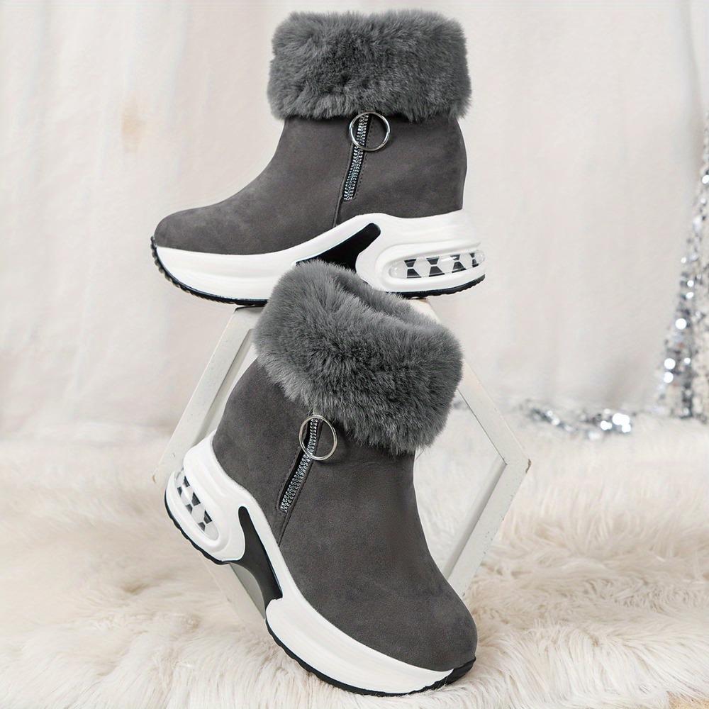 Women's Platform Short Boots, Comfortable Side Zipper Ankle Boots, Stylish Plush Lined Boots