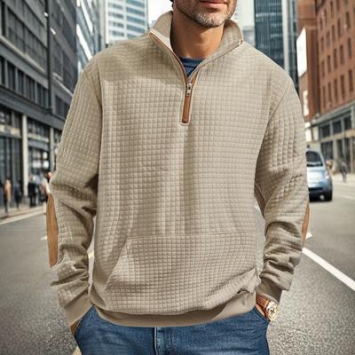 Autumn and Winter Men's Casual Sweatshirt Jacquard Small Checkered Stand Collar Zipper Casual Loose Top Men