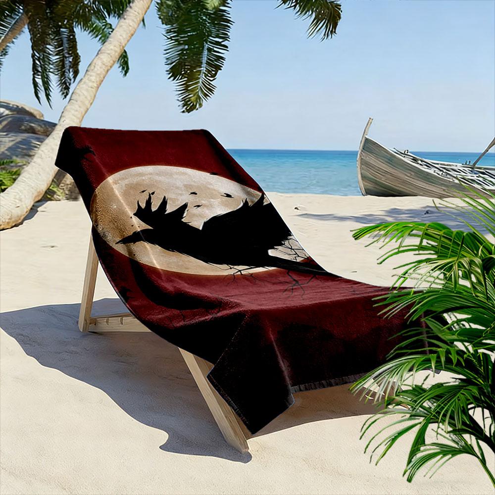 Raven's moonlit flight Print beach towel, quick drying, suitable for travel, outdoor sports, jogging, the beach and swimming, gift