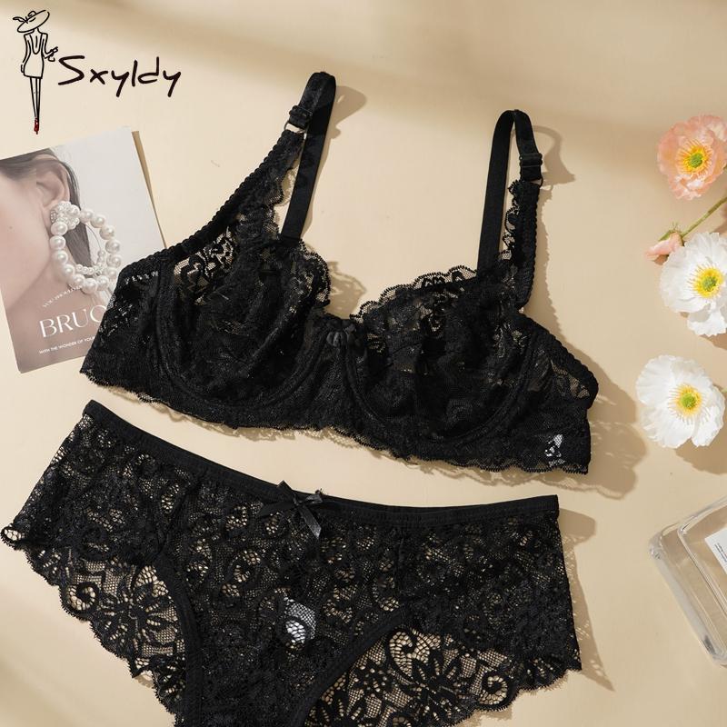 Sexy Underwire Bra Sets Full Lace Non-pad Soft Women Transparent Ultra-thin Push-up Bra Sets