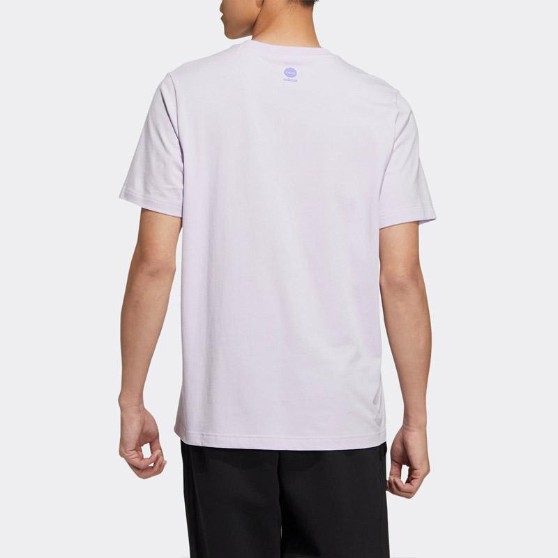 Adidas Neo Cartoon Letter Print Round Neck Short Sleeve T-Shirt Unisex T-Shirts Light-Purple HS8855