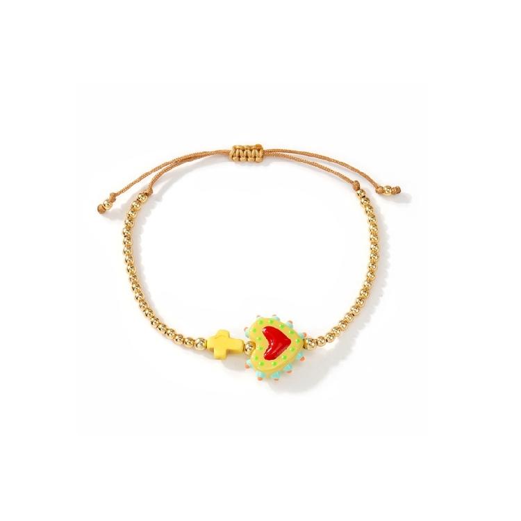 Beaded Crucifix Heart Designs Bracelet Lightweight Alloy Chain Adjustable Wristband Jewelry Gift For Her