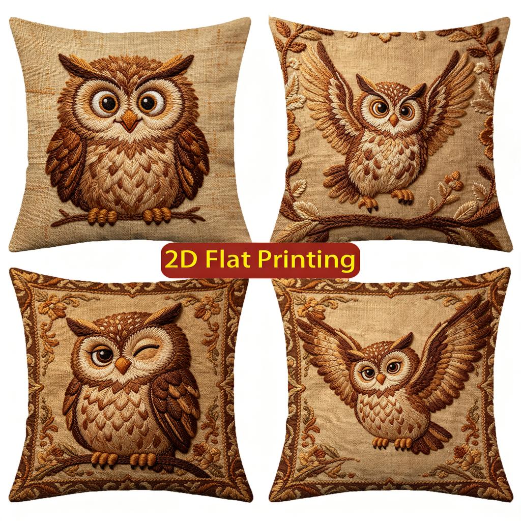 Vintage Embossed Owl Print Throw Pillow Covers Pattern Cushion Cover Suitable for Sofa Bedroom Car Pillow Cover