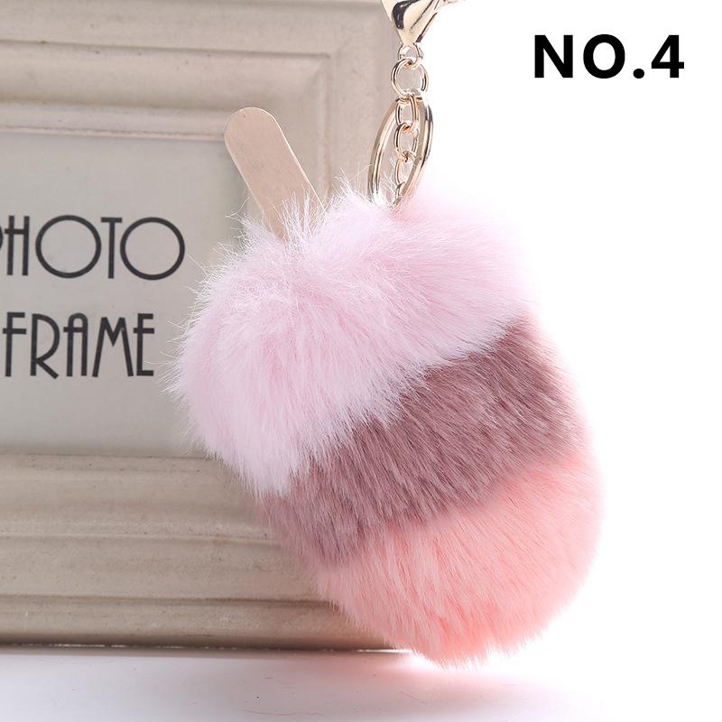 1Pcs Car Soft Pompom Fluffy Ice Cream Faux Fur Key Chain Gift Key Ring Jewelry Pendant