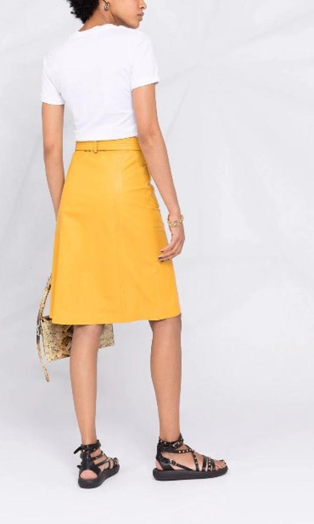Handmade Yellow Lambskin Unique Women's Skirt Hot Slim Leather Genuine Belt
