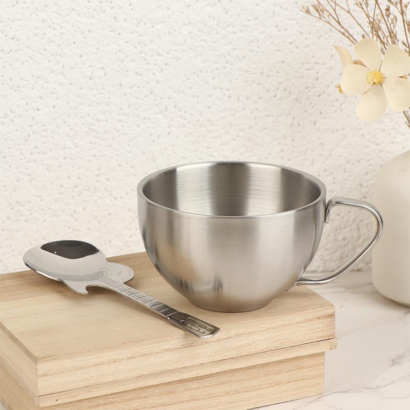 Stainless Steel Coffee Cup Mug Saucer Spoon Heat Resistant Milk Cup Saucer Spoon Kitchen Drink Water Cup Tableware