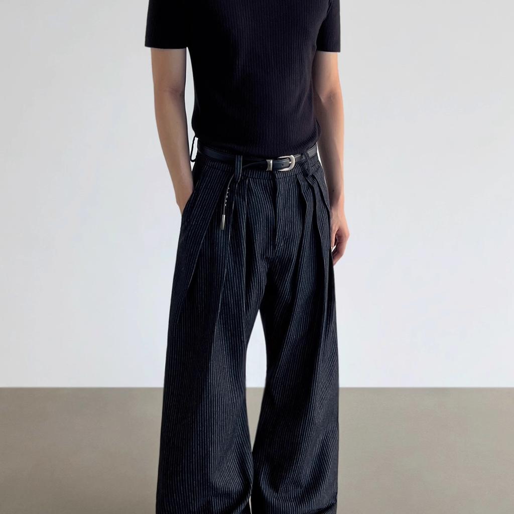 Amerikanischer Retro Old Money Stil Kuh Drei-Falten Gestreifte Jeans Herren und Damen Cleanfit Lässig Fließend Weiter Bein Hose