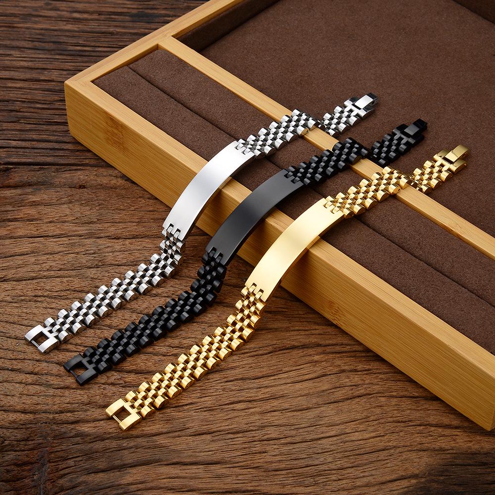 Herrenmode Verstellbares Titanstahlarmband: Europäischer & Amerikanischer Koreanischer Stil, Fünf-Glieder-Design, 15 mm breites gebogenes Edelstahl-Uhrenarmband.