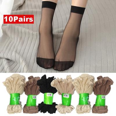 10 paires de chaussettes courtes en soie cristal transparentes pour femmes, décontractées, Sexy, ultra-fines, pour femmes