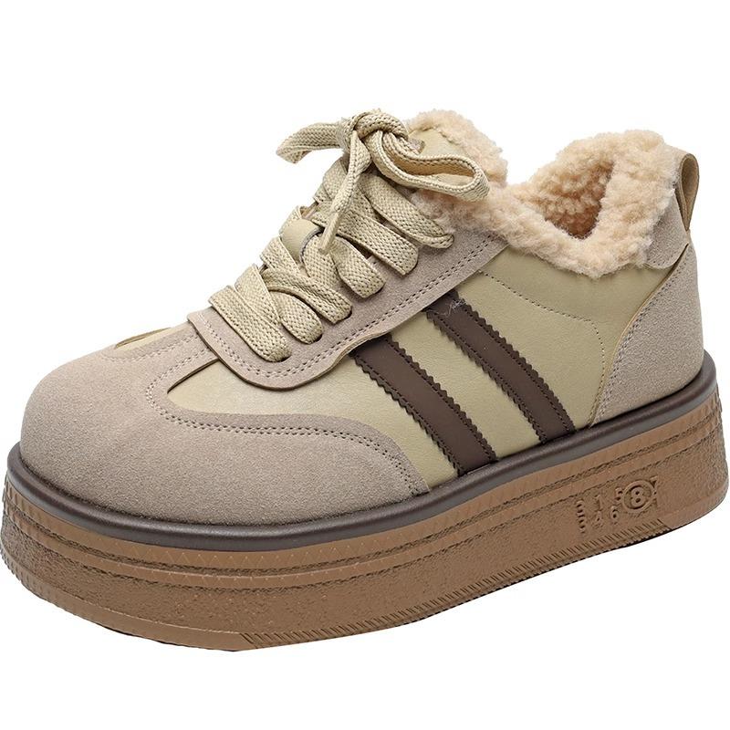 Korean version of matte leather retro moral training shoes women's 2025 winter velvet warm thick-soled fluffy shoes sports and leisure board shoes