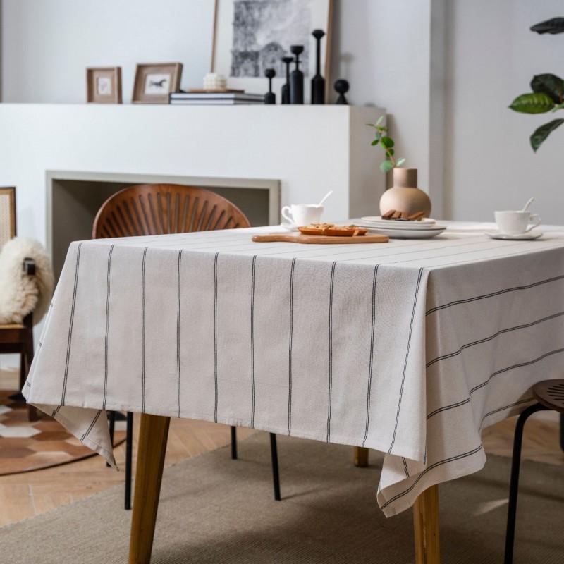 Striped Woven Tablecloth Dining Table Rectangular Cotton Blend Dustproof Home Decor
